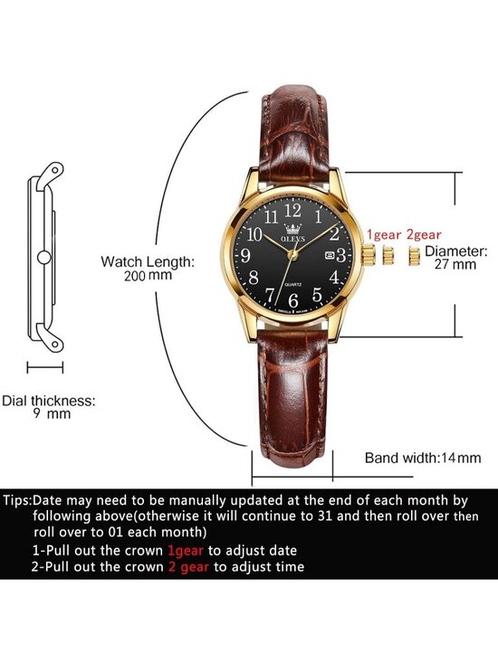 Olevs Women\'s Black And Brown Leather Analog Waterproof Reloj Mujer Luxury Watch